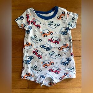 Baby Essentials Blue and Orange golf cart Print Romper